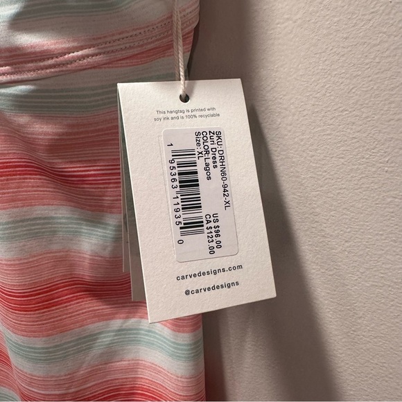 Carve Designs Zuri Dress in Lagos, Striped, Open Back, Built-in Bra, XL, NWT - Picture 2 of 15